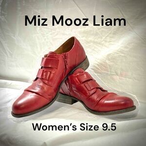 Miz Mooz Liam Women's Monkstrap Oxford Leather Loafers Cherry Red Size 9.5